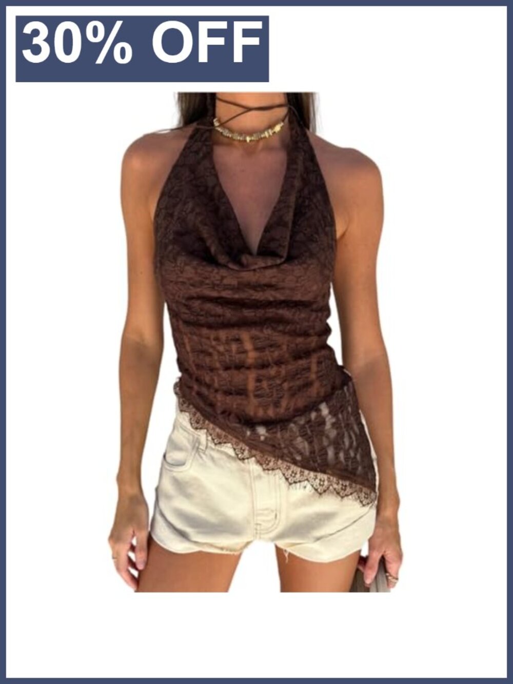 Women Floral Lace Halter Top Backless Cowl Neck Sleeveless Cami Y2k Coquette